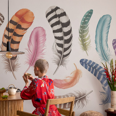 Vlies-Fototapete fürs Wohnzimmer Pastellfarbene Federn
