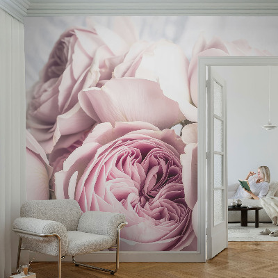 Fototapete fürs Wohnzimmer mit rosa Rosenmotiv