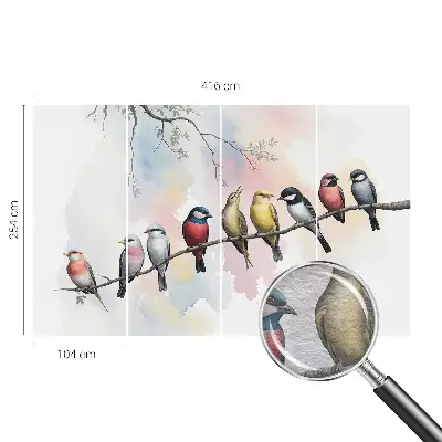 Vlies-Fototapete mit dem Motiv von Vögeln auf einem Ast