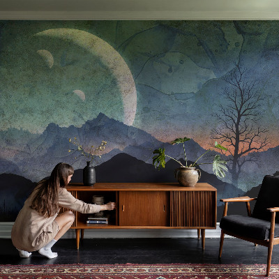 Fototapete fürs Kinderzimmer mit einer Nachtlandschaft