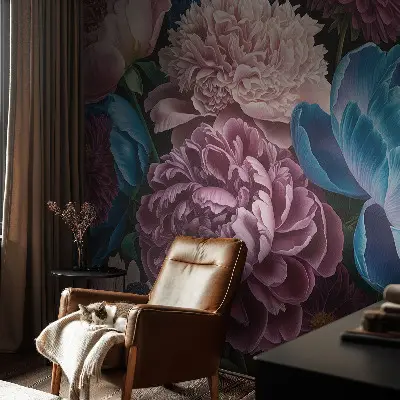 Fototapete fürs Wohnzimmer mit bunten Blumen