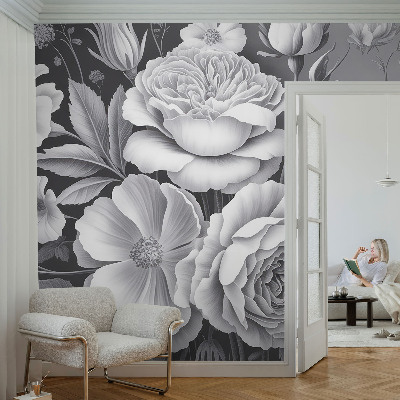 Dekorative Wand-Fototapete Graue Blumen