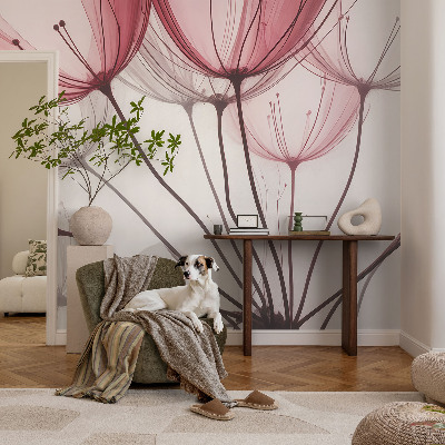 Vlies-Fototapete fürs Wohnzimmer mit dezenten Blumensilhouetten