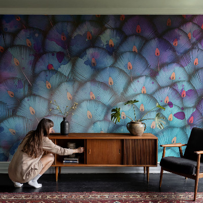 Vlies-Fototapete fürs Wohnzimmer mit buntem Federmotiv