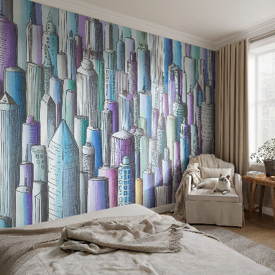 Fototapete fürs Wohnzimmer mit Motiv eines Wolkenkratzers in der Stadt