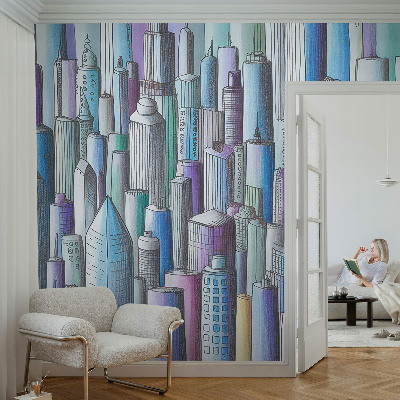 Fototapete fürs Wohnzimmer mit Motiv eines Wolkenkratzers in der Stadt