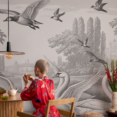 Fototapete fürs Kinderzimmer mit klassischer Landschaftsillustration