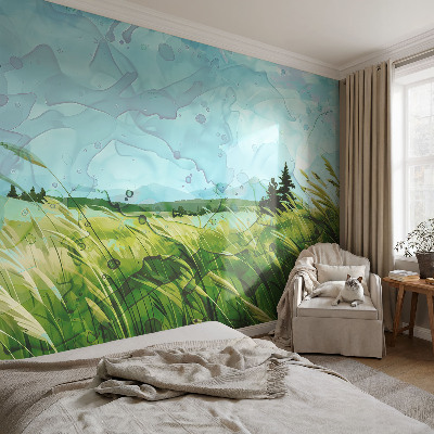 Vlies-Fototapete fürs Wohnzimmer mit grünen Landschaften als Motiv