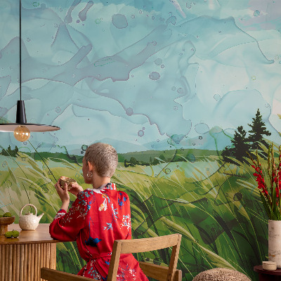 Vlies-Fototapete fürs Wohnzimmer mit grünen Landschaften als Motiv
