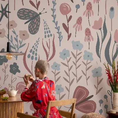Motivtapete mit Blumen- und Insektenmotiv