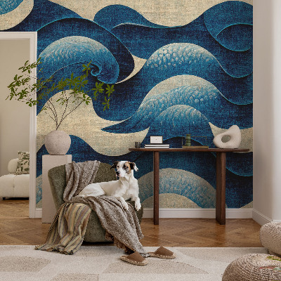 Fototapete fürs Wohnzimmer mit blauem Wellenmotiv