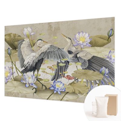 Dekorative Wand-Fototapete mit Motiv aus Vögeln und Lilien