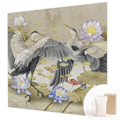 Dekorative Wand-Fototapete mit Motiv aus Vögeln und Lilien