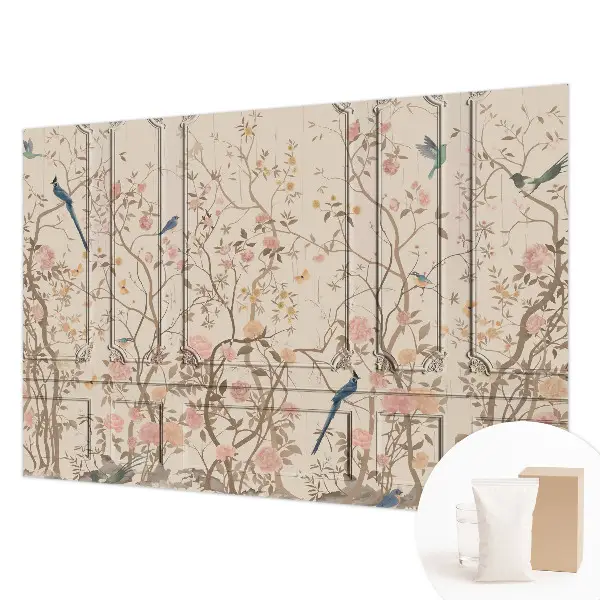 Moderne Vlies-Fototapete mit Vögeln und Blumen als Motiv