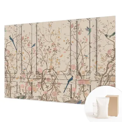Moderne Vlies-Fototapete mit Vögeln und Blumen als Motiv