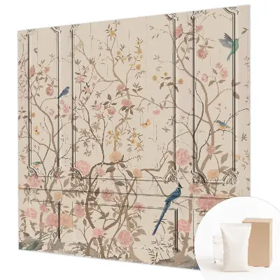 Moderne Vlies-Fototapete mit Vögeln und Blumen als Motiv