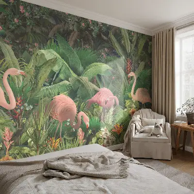 Vlies-Fototapete fürs Kinderzimmer mit rosa Flamingo-Motiv