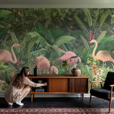 Vlies-Fototapete fürs Kinderzimmer mit rosa Flamingo-Motiv