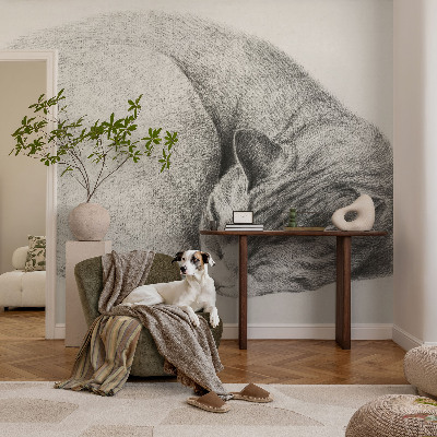 Motivtapete aus Vlies mit aufgedrucktem Motiv einer zusammengerollten Katze