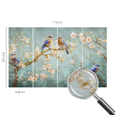 Fototapete fürs Wohnzimmer mit Frühlingsvögeln