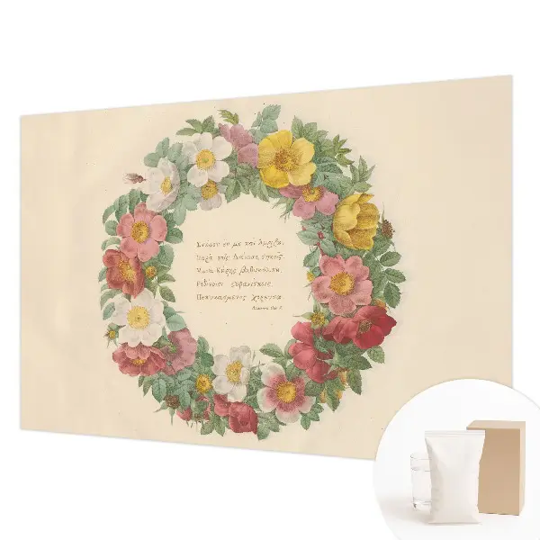 Vlies-Fototapete fürs Schlafzimmer mit einem Blumenkranz als Motiv