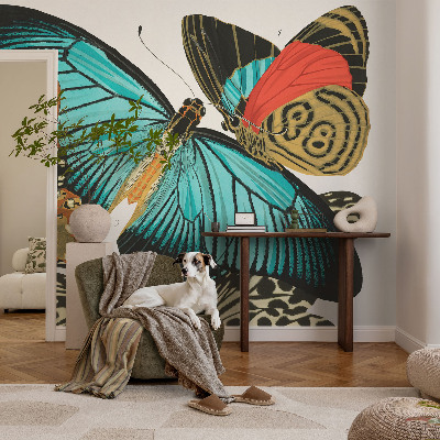 Vliestapete fürs Wohnzimmer mit bunten Schmetterlingen