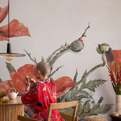 Wand-Fototapete Rote Mohnblumen