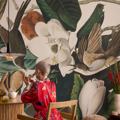 Fototapete fürs Kinderzimmer mit Motiv aus Vögeln und Magnolien