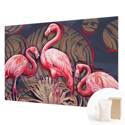 Vliestapete fürs Schlafzimmer mit rosa Flamingos als Muster