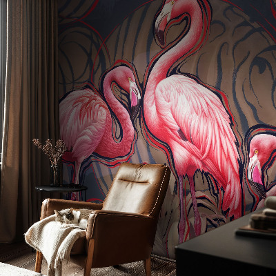 Vliestapete fürs Schlafzimmer mit rosa Flamingos als Muster