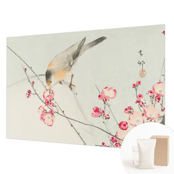 Fototapete fürs Wohnzimmer mit Blumen- und Vogelmotiv