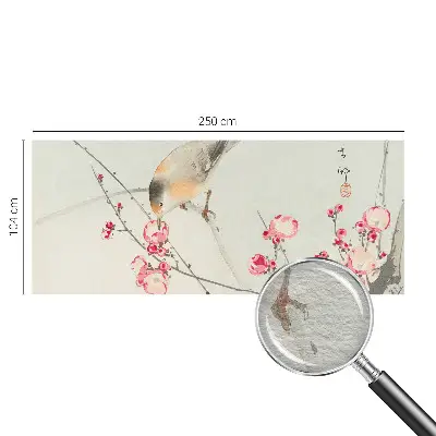 Fototapete fürs Wohnzimmer mit Blumen- und Vogelmotiv