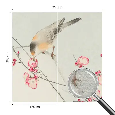 Fototapete fürs Wohnzimmer mit Blumen- und Vogelmotiv