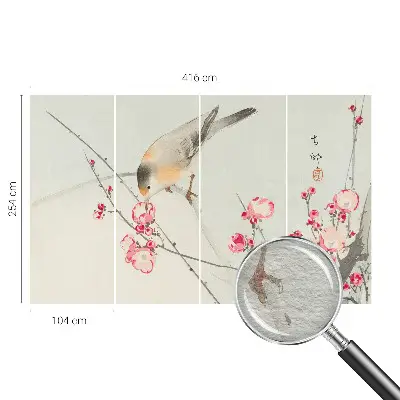 Fototapete fürs Wohnzimmer mit Blumen- und Vogelmotiv