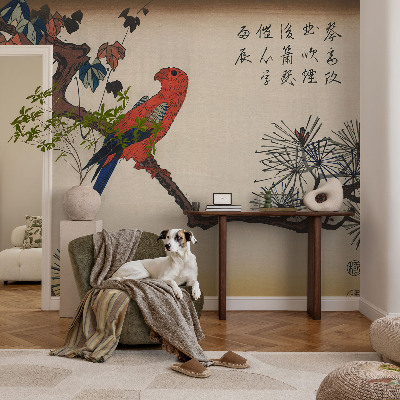 Fototapete aus Vlies mit einem Motiv eines Vogels auf einem Ast