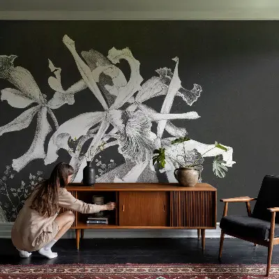 Fototapete fürs Kinderzimmer mit einer Orchideenillustration