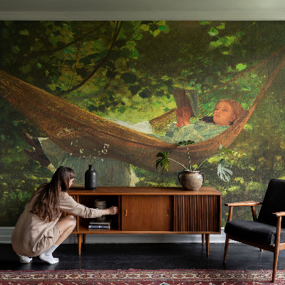 Vliestapete fürs Schlafzimmer mit Motiv einer entspannenden Hängematte