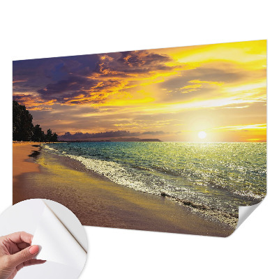 Selbstklebende Fototapete fürs Wohnzimmer mit Motiv eines Strandes bei Sonnenuntergang