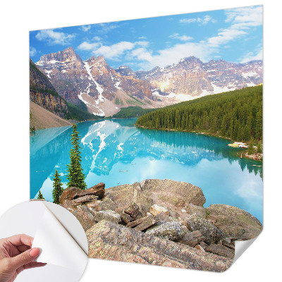 3D-Fototapete fürs Wohnzimmer mit Motiv eines blauen Sees