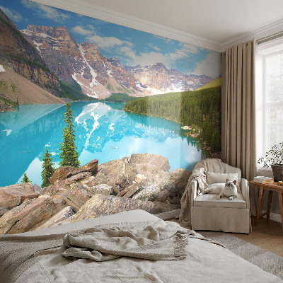 3D-Fototapete fürs Wohnzimmer mit Motiv eines blauen Sees