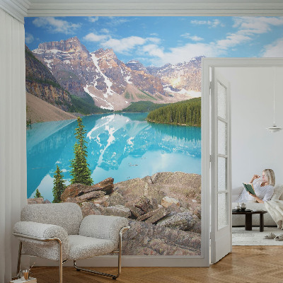 3D-Fototapete fürs Wohnzimmer mit Motiv eines blauen Sees