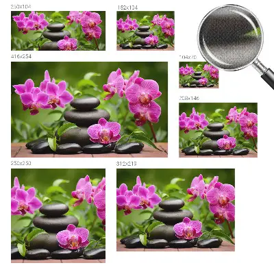 Fototapete in 3D-Optik mit Orchideen und Steinmotiv