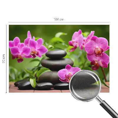 Fototapete in 3D-Optik mit Orchideen und Steinmotiv
