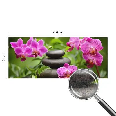 Fototapete in 3D-Optik mit Orchideen und Steinmotiv