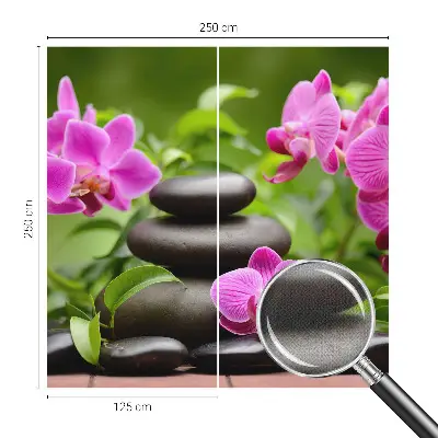 Fototapete in 3D-Optik mit Orchideen und Steinmotiv