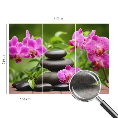 Fototapete in 3D-Optik mit Orchideen und Steinmotiv