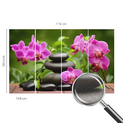 Fototapete in 3D-Optik mit Orchideen und Steinmotiv