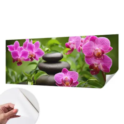 Fototapete in 3D-Optik mit Orchideen und Steinmotiv