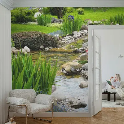 4D-Fototapete fürs Schlafzimmer mit idyllischem Gartenmotiv