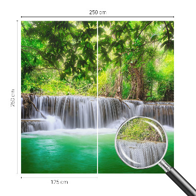 Fototapete in 3D-Optik mit Motiv eines Waldwasserfalls